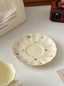 1 套复古欧式奢华金边花卉咖啡杯碟，居家/办公室下午茶/早餐杯碟套装