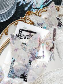 10 件/20 件宝石蝴蝶主题系列贝壳灯材料创意 PET 贴纸，透明彩色蝴蝶系列，用于礼品包装、剪贴簿、日记等的装饰粘合剂 - 非常适合手机壳、水瓶和艺术项目，精美的拼贴材料 - 彩色 - 查看 4