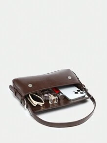 1pc Fashionable Retro Angola Red Baguette Bag, Faux Oily Wax Leather With Animal Prints (Leopard, Snake, Suede), Adjustable Shoulder Strap, Suitable For Dates, Outings, Parties - màu nâu - Xem 5