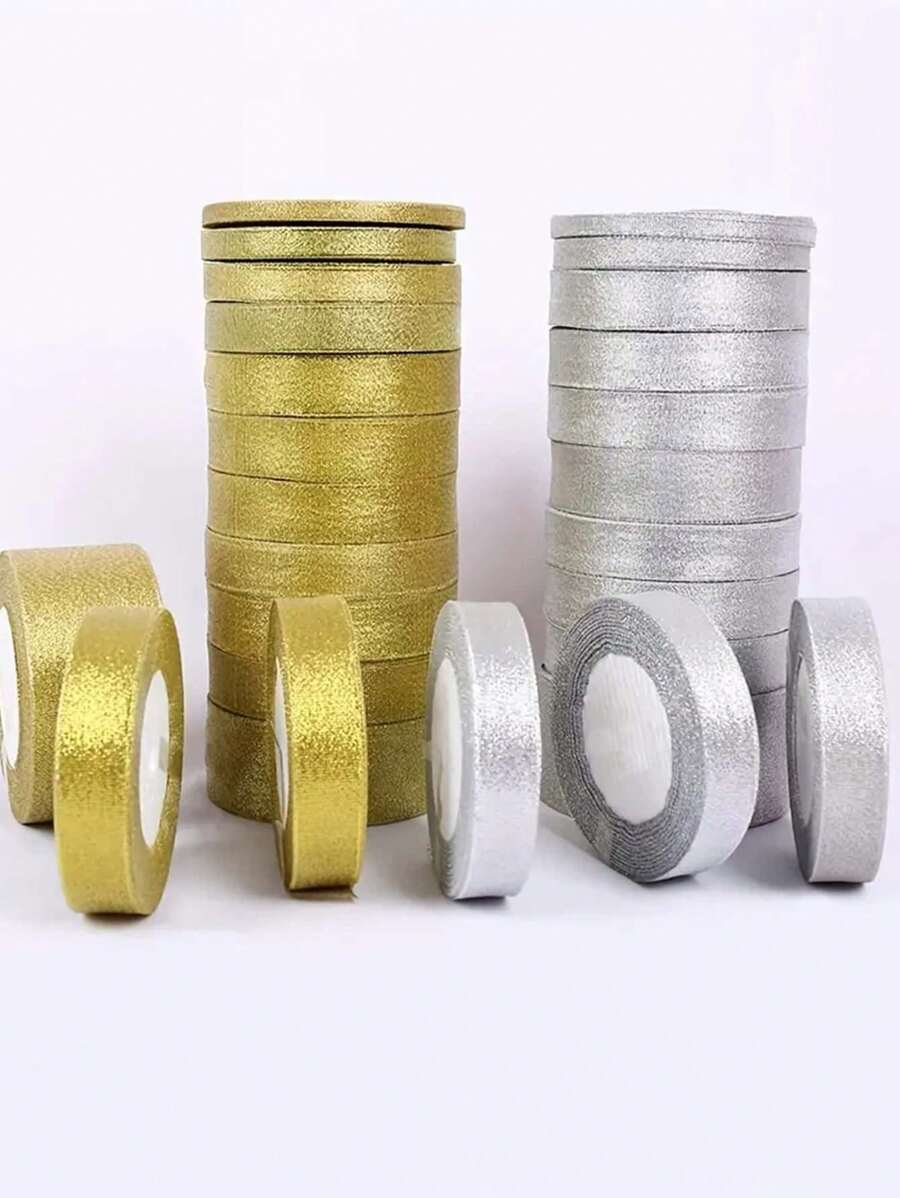 1 Cuộn 22 mét, Nơ ruy băng đóng gói màu vàng sâm panh, Ruy băng màu, Ruy băng satin polyester, Ruy băng lụa hộp quà, Ruy băng dệt Jacquard - Nhiều màu - Xem 1