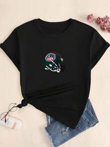 Retro Style Streetwear Cotton Text Pattern Babylook T-Shirt Soft Casual Stylish Premium T-Shirt - 所以 - 查看 1