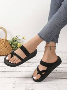 Dép đế bằng cho nữ, mềm mại thoải mái, thích hợp cho trong nhà, du lịch, bãi biển - màu đen - Xem 2