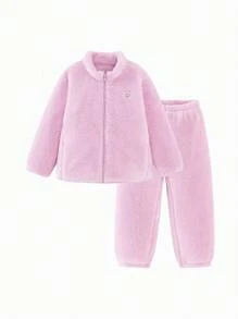 mini bala Boys' And Girls' Double-Sided Fleece Warm Homewear Pajamas Baby Thick Pajamas Winter Collection - Pink - View 4