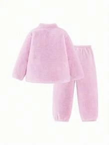 mini bala Boys' And Girls' Double-Sided Fleece Warm Homewear Pajamas Baby Thick Pajamas Winter Collection - Pink - View 5
