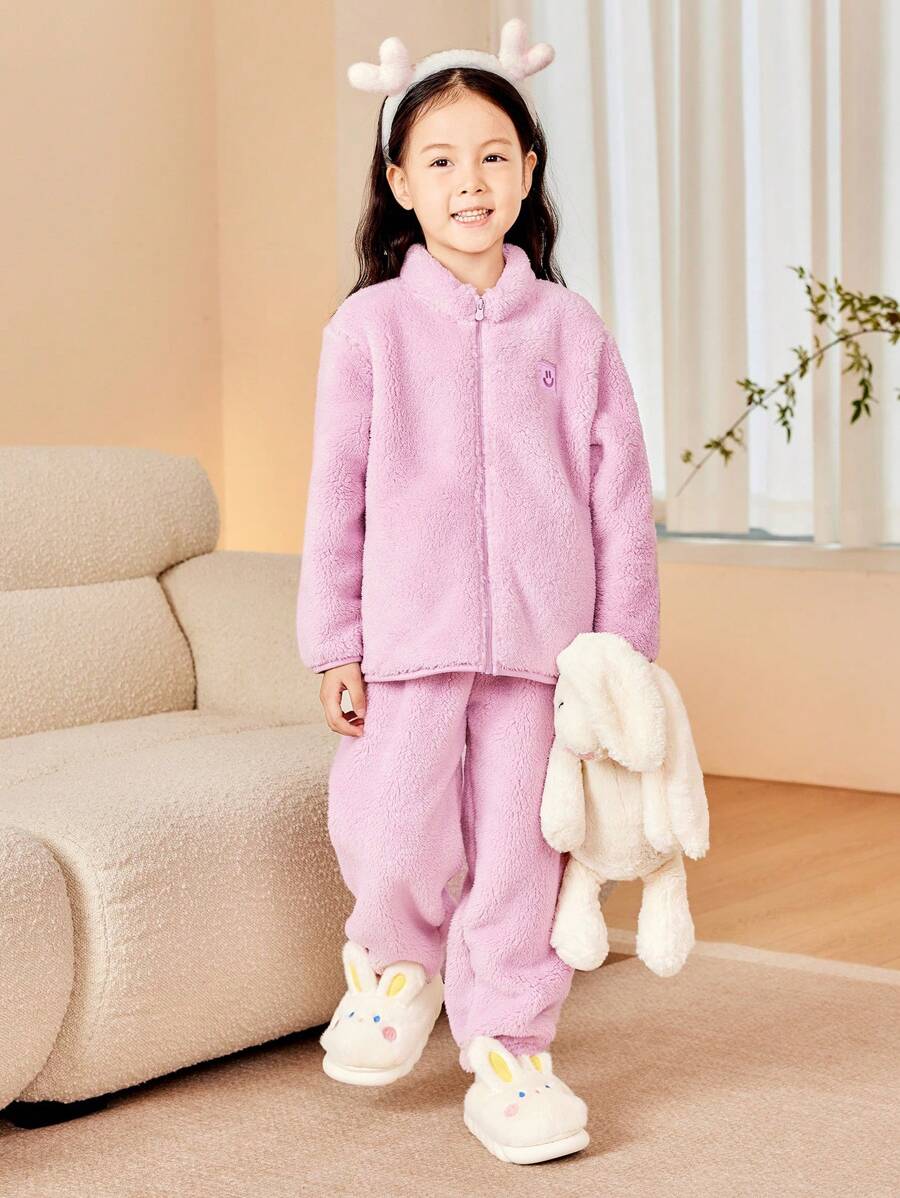 mini bala Boys' And Girls' Double-Sided Fleece Warm Homewear Pajamas Baby Thick Pajamas Winter Collection - Pink - View 1
