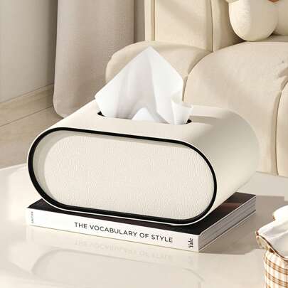 PU Leather Tissue Box Cover With Magnetic Closure, Modern Elliptic Tissue Box Holder Decorative Organizer For Bathroom Vanity Countertop, Night Stands Bedroom Office Desk