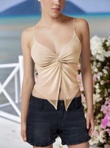 Camiseta De Tirantes Con Cordones Estilo Y2k De Verano Playa - Albaricoque - Ver 4