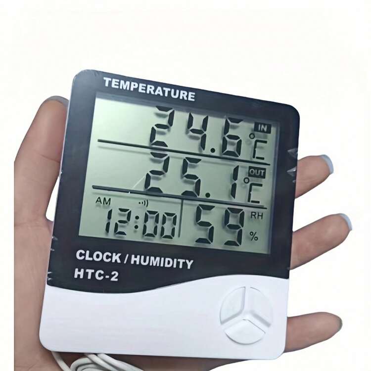 Indoor Outdoor Thermometer Alarm Clock, Creative Home Dual Temperature Display With Sensor, Digital Thermometer Hygrometer, Alarm Clock - White - View 12