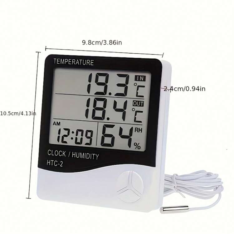 Indoor Outdoor Thermometer Alarm Clock, Creative Home Dual Temperature Display With Sensor, Digital Thermometer Hygrometer, Alarm Clock - White - View 8