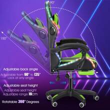 RGB Gaming Chair With Speakers Massage Computer Gaming Chair With LED Lights And Footrest High Back Video Game Chair For Adults Black - 綠色 - 查看 8