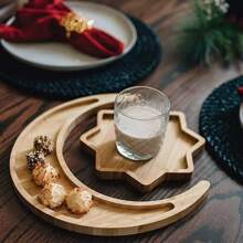 星月两件套托盘，创意竹制月星托盘，精致干果零食木托盘，新月形餐盘，家庭组合托盘，浴室托盘，节日