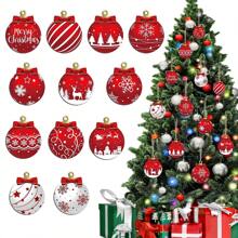 Bộ đồ trang trí treo bằng gỗ hình quả bóng Giáng sinh sáng tạo, Trang trí cây thông Noel, Trang trí nhà cửa & tiệc tùng - nhiều màu - Xem 1