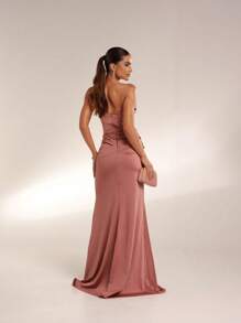 LONG MERMAID TRILOBAL PARTY DRESS FOR BRIDESMAIDS AND GRADUATES - 乾枯玫瑰色 - 查看 2