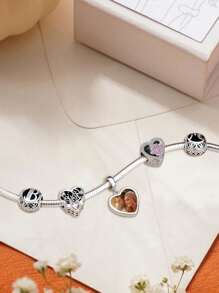 1pc Personalized Custom Photo Bracelet Charm For Women Mother, Mother's Day Father's Day Picture Necklace Charm, Photo Anklet Charm, Heart Picture Beads With Paw Feet Print Gift For Father Daughter Present Girlfriend Wife Best Friend Valentines