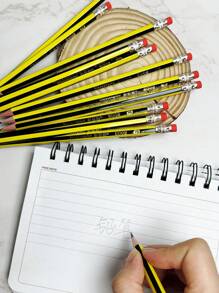 12 Bút chì kẻ sọc vàng đen đơn giản và cổ điển hàng ngày có tẩy, Giá đựng bút lục giác, Tay cầm thoải mái, Tư thế cầm bút được điều chỉnh, Bài viết của học sinh, Vẽ nghệ thuật, Bút chì phác thảo - Nhiều màu - Xem 5