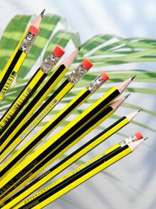 12 Bút chì kẻ sọc vàng đen đơn giản và cổ điển hàng ngày có tẩy, Giá đựng bút lục giác, Tay cầm thoải mái, Tư thế cầm bút được điều chỉnh, Bài viết của học sinh, Vẽ nghệ thuật, Bút chì phác thảo - Nhiều màu - Xem 6