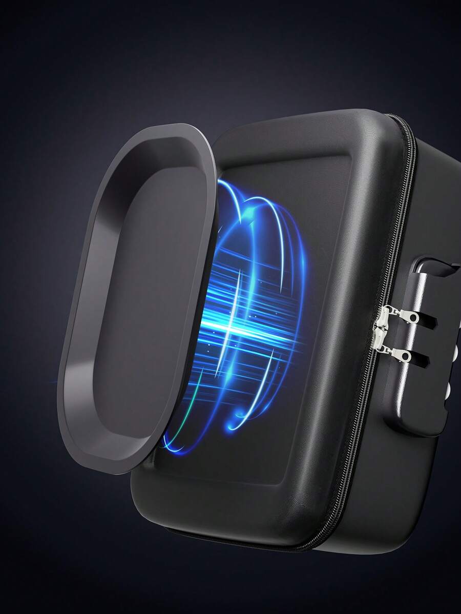 1 个大容量防臭收纳盒，带密码锁和磁性表面的防臭袋和顶盖可磁力吸引滚动托盘，稳定便携。男士/女士收纳袋和旅行礼物