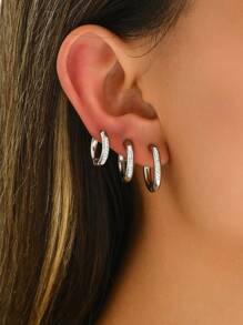 3 Cặp Bông Tai Vòng Bằng Thép Không Gỉ Thời Trang Và Tối Giản Đính Kim Cương, Thiết Kế Thanh Lịch Dành Cho Phụ Nữ - Nhiều màu - Xem 6