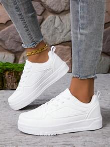 新款女士时尚低帮休闲鞋，百搭系带白色运动鞋，轻便软底帆布鞋