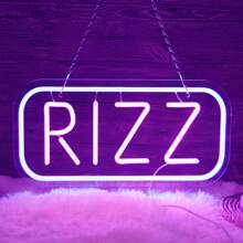 1 Pcs RIZZ LED Neon Sign Neon Lights For Game Room Bedroom Neon Lights For Wall Decor USB Powered With On/Off Switch LED Sign Home Party Decorations Gifts For Festival And Big Day Art Decoration - 冰藍色配粉紅色 - 查看 4