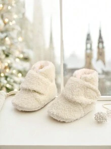 新生儿婴儿女孩男孩短靴 防滑袜子拖鞋 柔软卧室鞋 防滑踝靴 带抓手 幼儿婴儿床保暖鞋 初学步鞋 生日派对 圣诞节