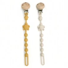 1pc New Cute Silicone Sea Turtle Pacifier Clip, Wooden Clip Design, No Pacifier Included, Silicone Material, Pink, Yellow, Beige - Multicolor - View 6