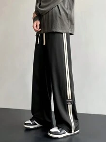 男士时尚休闲百搭直筒运动裤，秋季 - 黑色 - 查看 3