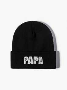 1 chiếc mũ len dệt kim co giãn thời trang thu đông dành cho cả nam và nữ, phong cách hip-hop đường phố thời trang có thêu PAPA, mũ len Y2K ấm áp, mũ Giáng sinh mùa đông, mũ len trượt tuyết cho nam - nghề thêu - Xem 4