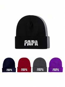 1 chiếc mũ len dệt kim co giãn thời trang thu đông dành cho cả nam và nữ, phong cách hip-hop đường phố thời trang có thêu PAPA, mũ len Y2K ấm áp, mũ Giáng sinh mùa đông, mũ len trượt tuyết cho nam - nghề thêu - Xem 1