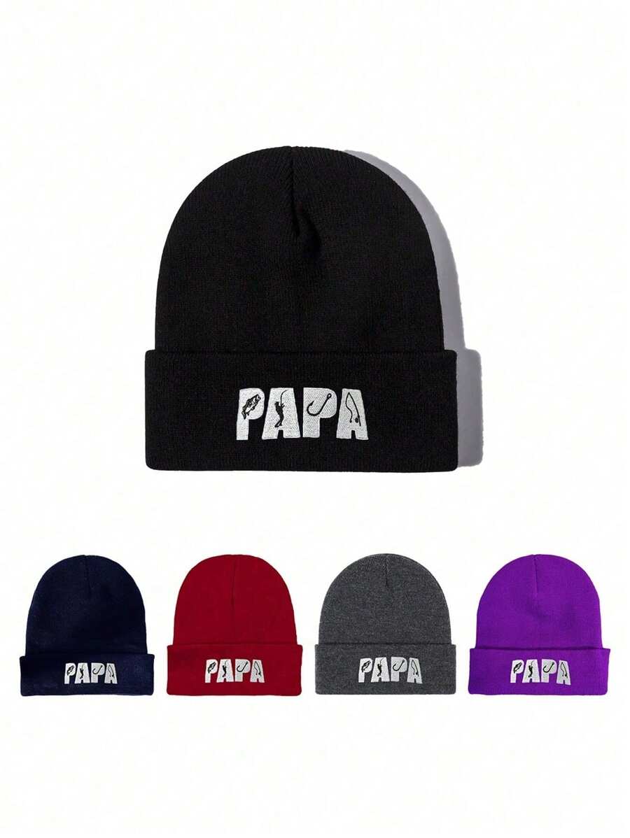 1 chiếc mũ len dệt kim co giãn thời trang thu đông dành cho cả nam và nữ, phong cách hip-hop đường phố thời trang có thêu PAPA, mũ len Y2K ấm áp, mũ Giáng sinh mùa đông, mũ len trượt tuyết cho nam - nghề thêu - Xem 1