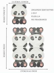 20 pièces de papier mouchoir imprimé avec des motifs de panda de bande dessinée, serviettes asymétriques amusantes pour décoration de fête, papier pour invités à la maison, fête d'anniversaire, restaurant, fournitures de fête