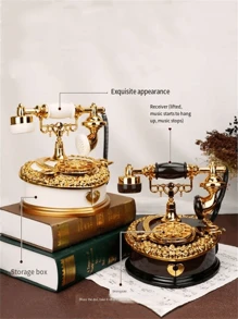 1Pc Vintage Heart-Shaped Telephone Music Box, Jewelry Box With Drawer, Living Room Bedroom Home Decor Ornament, Perfect For Family Friends Couples, Birthday Anniversary Thanksgiving Gift - Multicolor - View 6