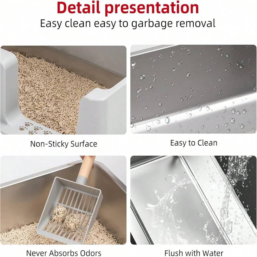 1 Pc Stainless Steel Litter Box, Large Litter Box With High Sides