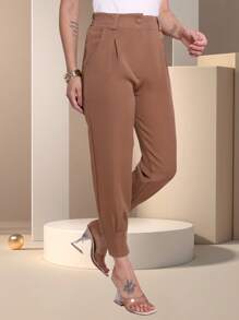 CARROT JOGGER PANTS TAILORED FOR WOMEN WITH ZIPPER HEM - Khaki - View 2