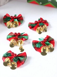 10 件带铃铛的圣诞蝴蝶结，带绿叶的格子蝴蝶结，适用于圣诞树、花环、工艺品、礼品装饰、圣诞装饰、派对用品、圣诞装饰、圣诞树装饰、家居装饰、圣诞装饰、圣诞节 - 彩色 - 查看 9