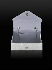 Elegante mini bolso de mujer con lazo brillante, combinado con un exquisito y lujoso set de 4 piezas que incluye pulsera, collar y pendientes con strass, un bolso de solapa plisado de color liso y elegante, adecuado para fiestas, bailes, reuniones, banquetes y bodas. Es el mejor regalo para Año Nuevo. Glamuroso bolso de strass.
