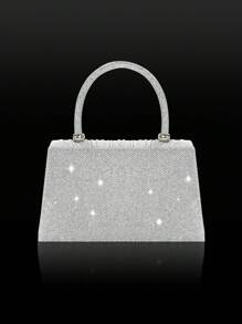 Elegante mini bolso de mujer con lazo brillante, combinado con un exquisito y lujoso set de 4 piezas que incluye pulsera, collar y pendientes con strass, un bolso de solapa plisado de color liso y elegante, adecuado para fiestas, bailes, reuniones, banquetes y bodas. Es el mejor regalo para Año Nuevo. Glamuroso bolso de strass.