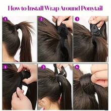 Body Wave Ponytail Human Hair Extensions Wrap Around Ponytail Extensions With Hook And Loop Body Wave Human Hair Ponytail Extensions For Women Natural Color - Natural Black - View 7