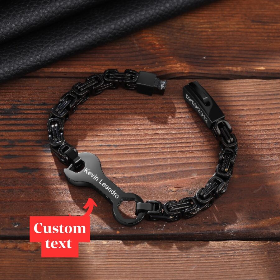 1 件个性化文字钢手链，链环，时尚简约风格，可定制名称/短语/字母，男装配饰，生日礼物，节日礼物，定制礼物，不锈钢材质，机械风格，激光雕刻 - 彩色 - 查看 1