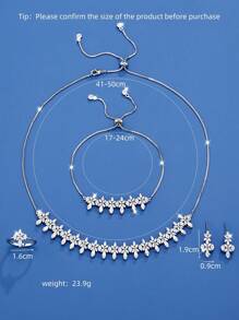 DV JEWELRY 5 件套白金镀奢华方晶锆石项链、手链、耳环、开口戒指首饰套装，优雅礼品套装带盒，适合女性、妈妈、婚礼、周年纪念 - 銀色 - 查看 4