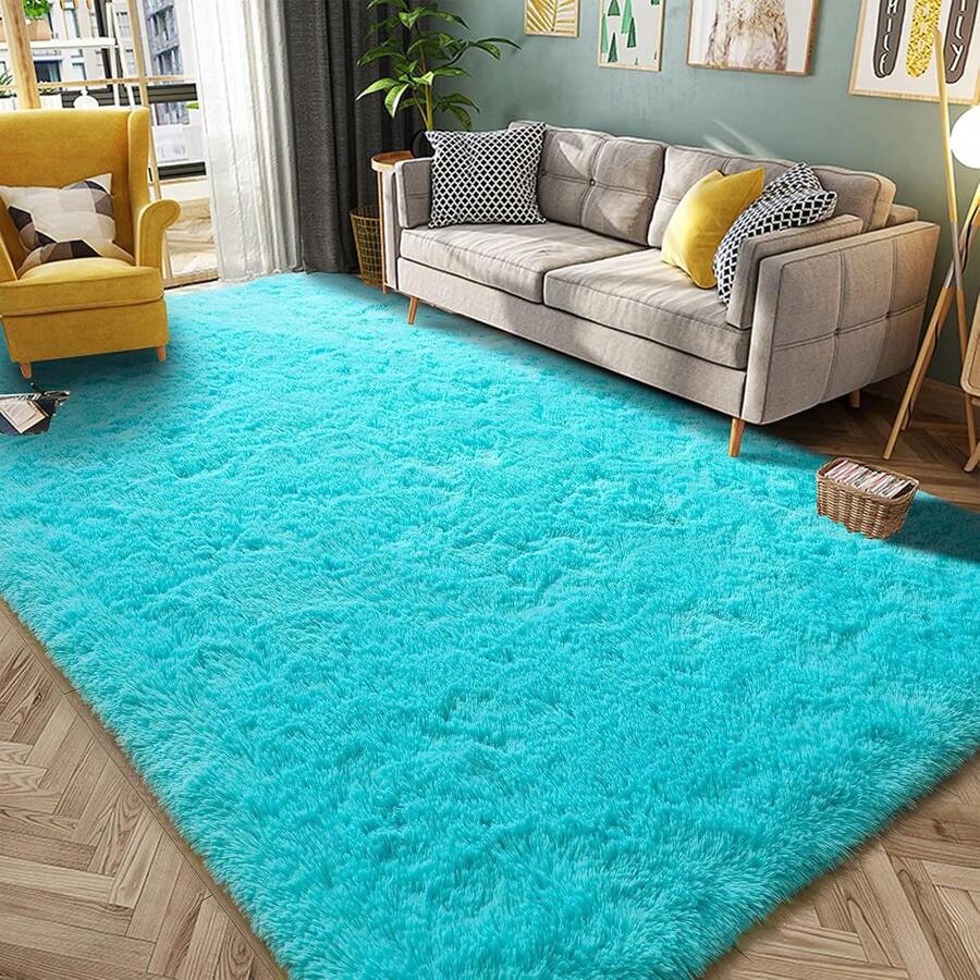 Super Fluffy Rug For Bedroom, Modern Shag Area Rugs, Soft And Cozy Plush Carpet For Kids,Girls Boys And Teens Decorations For Living Room Dorm Nursery Classroom - 水鴨藍 - 查看 1