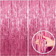 2 tấm rèm kim loại nền tiệc màu hồng/đỏ hồng, tua rua phông nền tiệc, vòng hoa trang trí sinh nhật, dây ruy băng trang trí tiệc độc thân theo chủ đề màu hồng - Nhiều màu - Xem 5