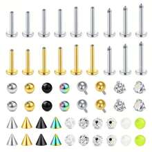 54pcs Bioflex Stainless Steel Lip Studs, Clear Inlaid Retainer Helix Tragus Earrings With Faux Pearl Labret Medusa Monroe Piercing And Colorfur Replacement Balls