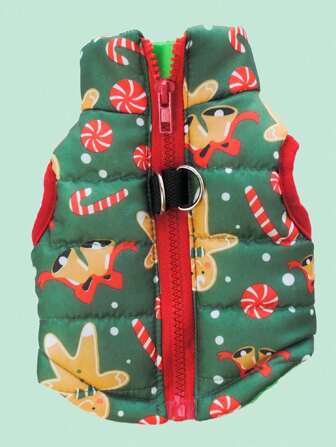 1pc Gingerbread Man With Leash Clasp Pet Warm Coat, Suitable For Cats And Dogs, Can Be Worn For Christmas