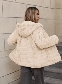 Women's Faux Fur Coat With Hat And Pockets, Perfect For Fall And Winter - Soft Blend Fabrics