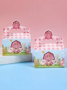 4件組農場動物禮品盒套裝，農場動物主題生日派對裝飾，家庭聚會禮品包裝用品，糖果盒、麵包盒、餅乾盒，嬰兒洗禮裝飾，派對禮品包裝用品，手提盒，農場動物裝飾派對伴手禮生日禮物 - 彩色 - 查看 2