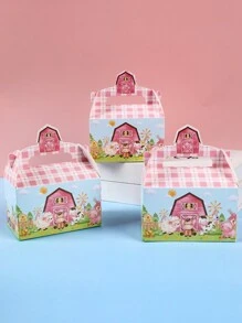 4件組農場動物禮品盒套裝，農場動物主題生日派對裝飾，家庭聚會禮品包裝用品，糖果盒、麵包盒、餅乾盒，嬰兒洗禮裝飾，派對禮品包裝用品，手提盒，農場動物裝飾派對伴手禮生日禮物 - 彩色 - 查看 5