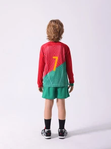 Kids & Teens' New Casual Sports Training Quick-Dry Long Sleeve Sportswear Set, Suitable For Leisure, Sports, Football, Group Activities, Number 7