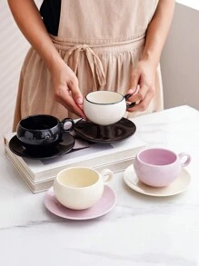 1 套陶瓷咖啡杯和碟子，北欧/韩国简约创意圆形/蛋形高端品质优雅咖啡杯碟，适用于咖啡厅、酒店、餐厅、家庭厨房、咖啡、茶、牛奶、小吃、蛋糕、水果，是送给情侣、朋友、家人、圣诞节、生日、拿铁、牛奶杯、茶杯返校的理想礼物 - 彩色 - 查看 11
