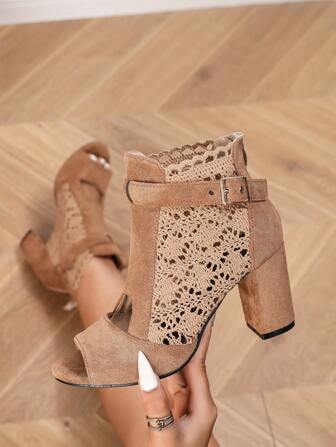 Outdoor Lässig dicke High Heel offen Zehensandalen mit Lochern für Damen mit dicken Absätzen